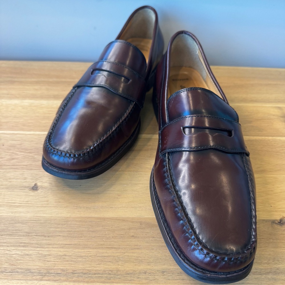 Johnston & Murphy Men 9.5 M Burgundy Leather Penny Loafers 20-7734 Sheepskin